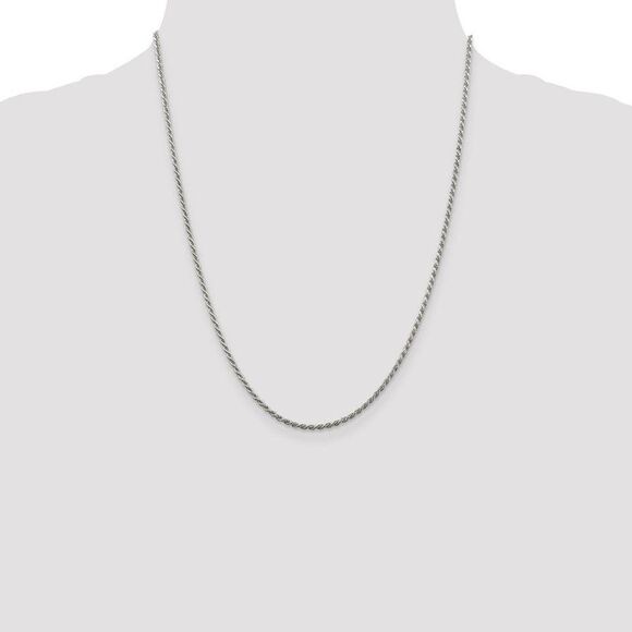 1.8mm Rhodium Plated Sterling Silver D/C Rope Chain Necklace, 22 Inch - Picture 2 of 6